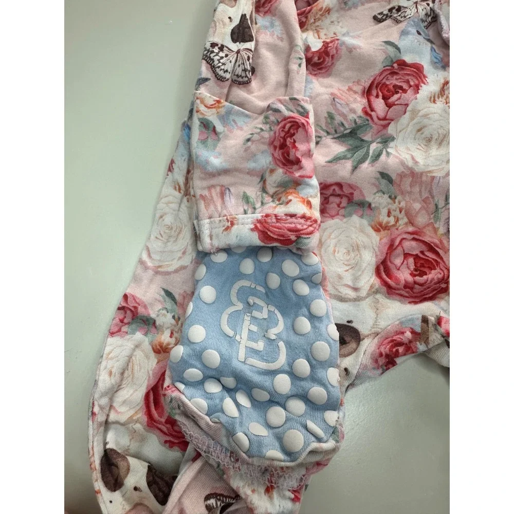 Little Bum Bums Footie Sleeper 0-3M Pink Floral Skull Excellent Ruffle Bamboo